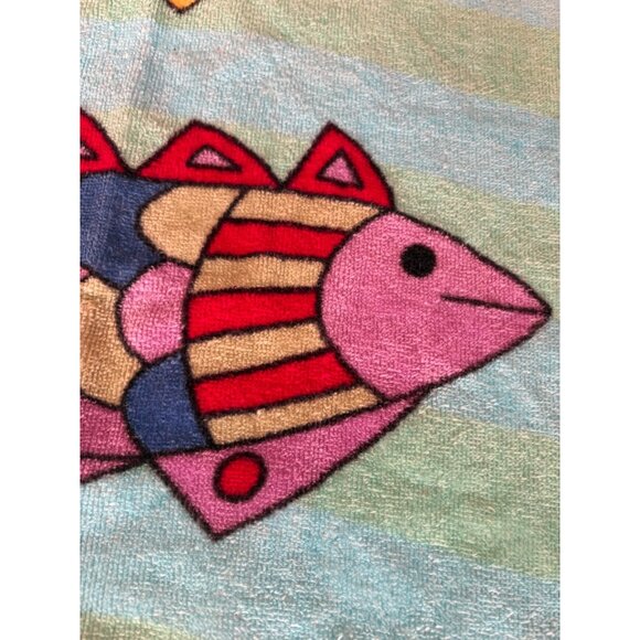 Colorful Fish Beach Towel Water Blue Green 55” x30" Cotton Sultans Linens - Picture 2 of 8